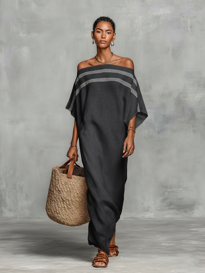 Bianca – Off-Shoulder Batwing Linen Maxi Dress