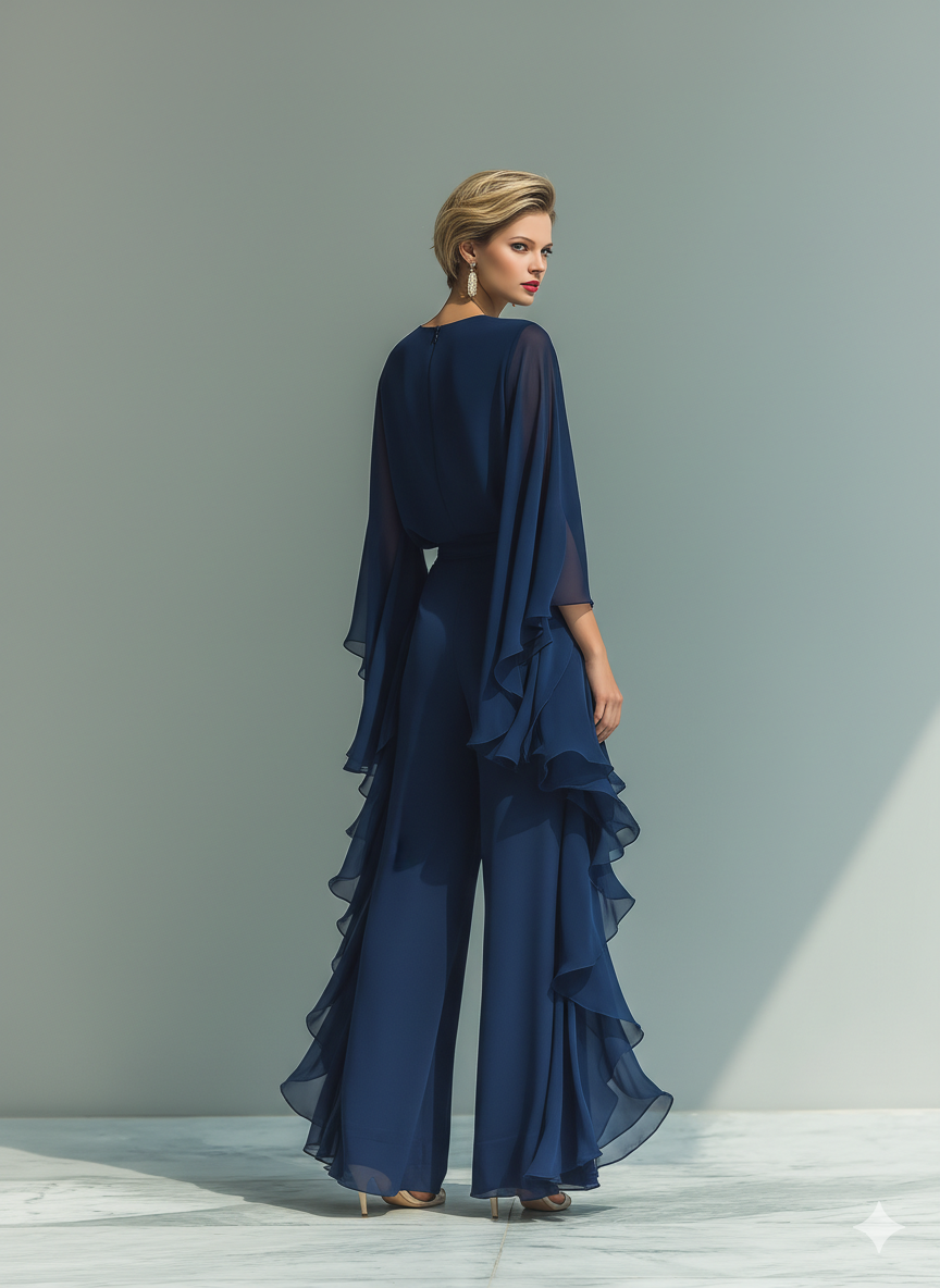 MARINA™ - NAVY CHIFFON BELL-SLEEVE SET