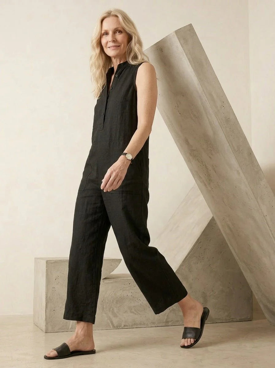 LEONA™ – SLEEVELESS COTTON BLEND DUNGAREES