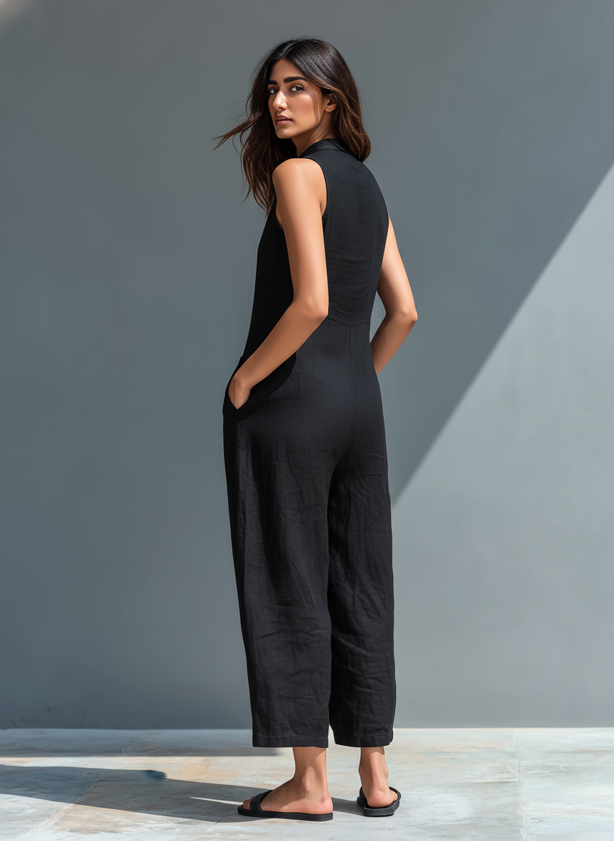 LEONA™ – SLEEVELESS COTTON BLEND DUNGAREES