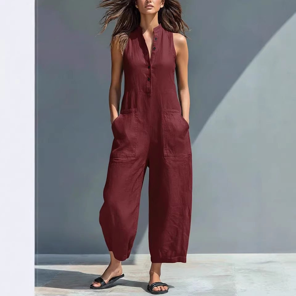 LEONA™ – SLEEVELESS COTTON BLEND DUNGAREES