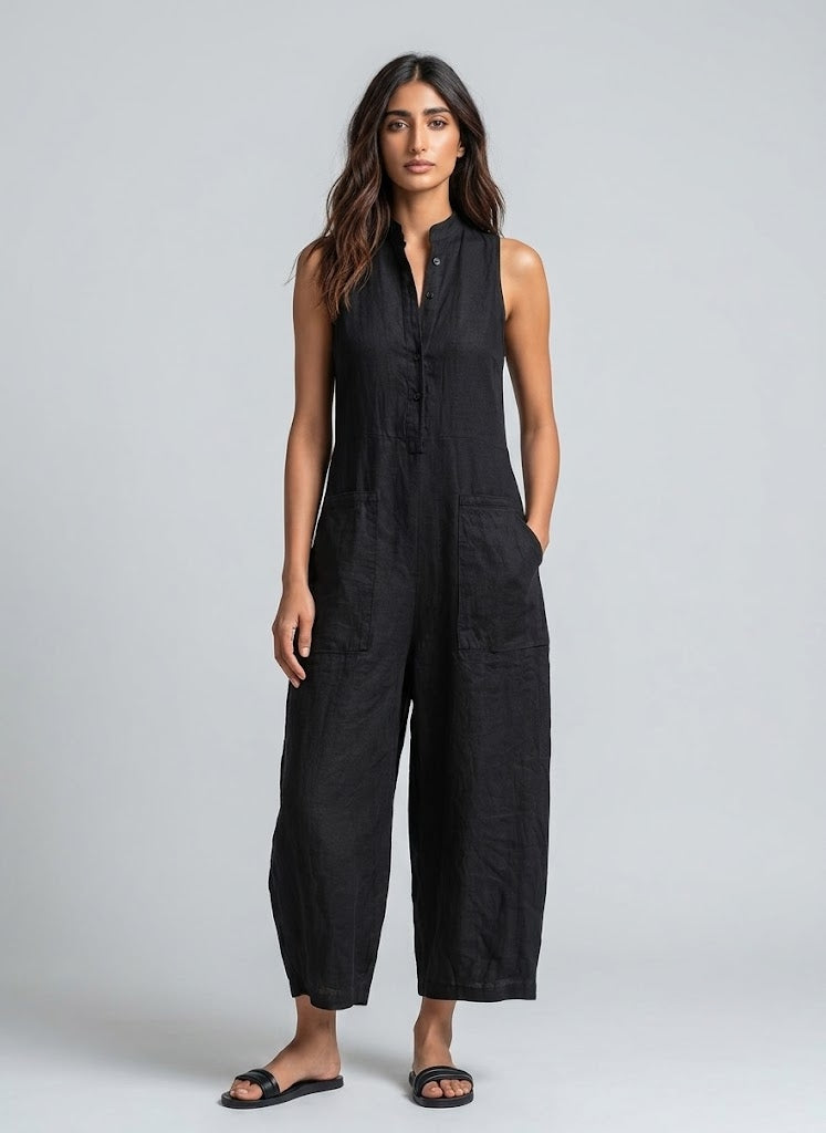 LEONA™ – SLEEVELESS COTTON BLEND DUNGAREES