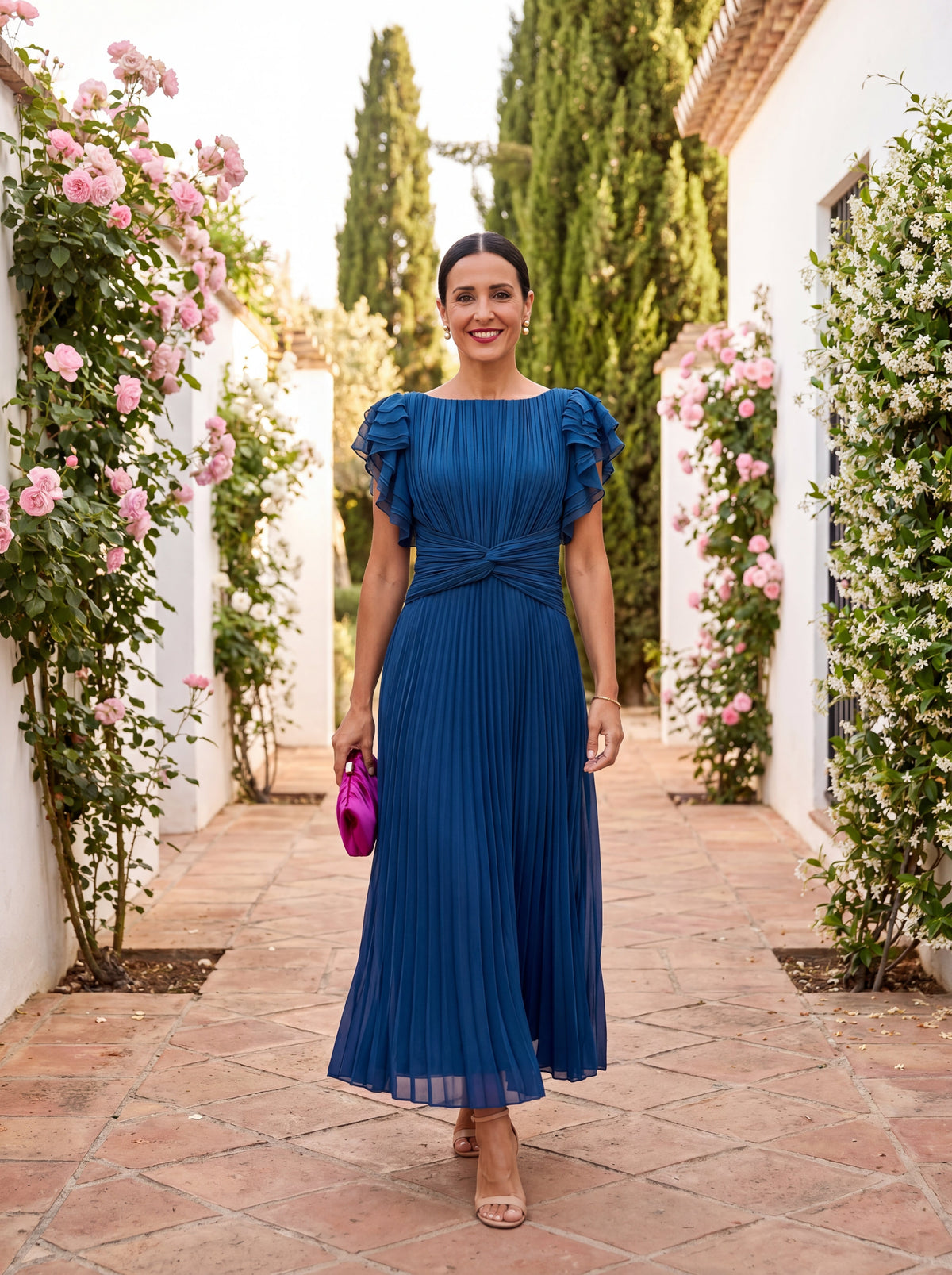 SERAPHINA™ - PLEATED KNOT-WAIST MAXI DRESS