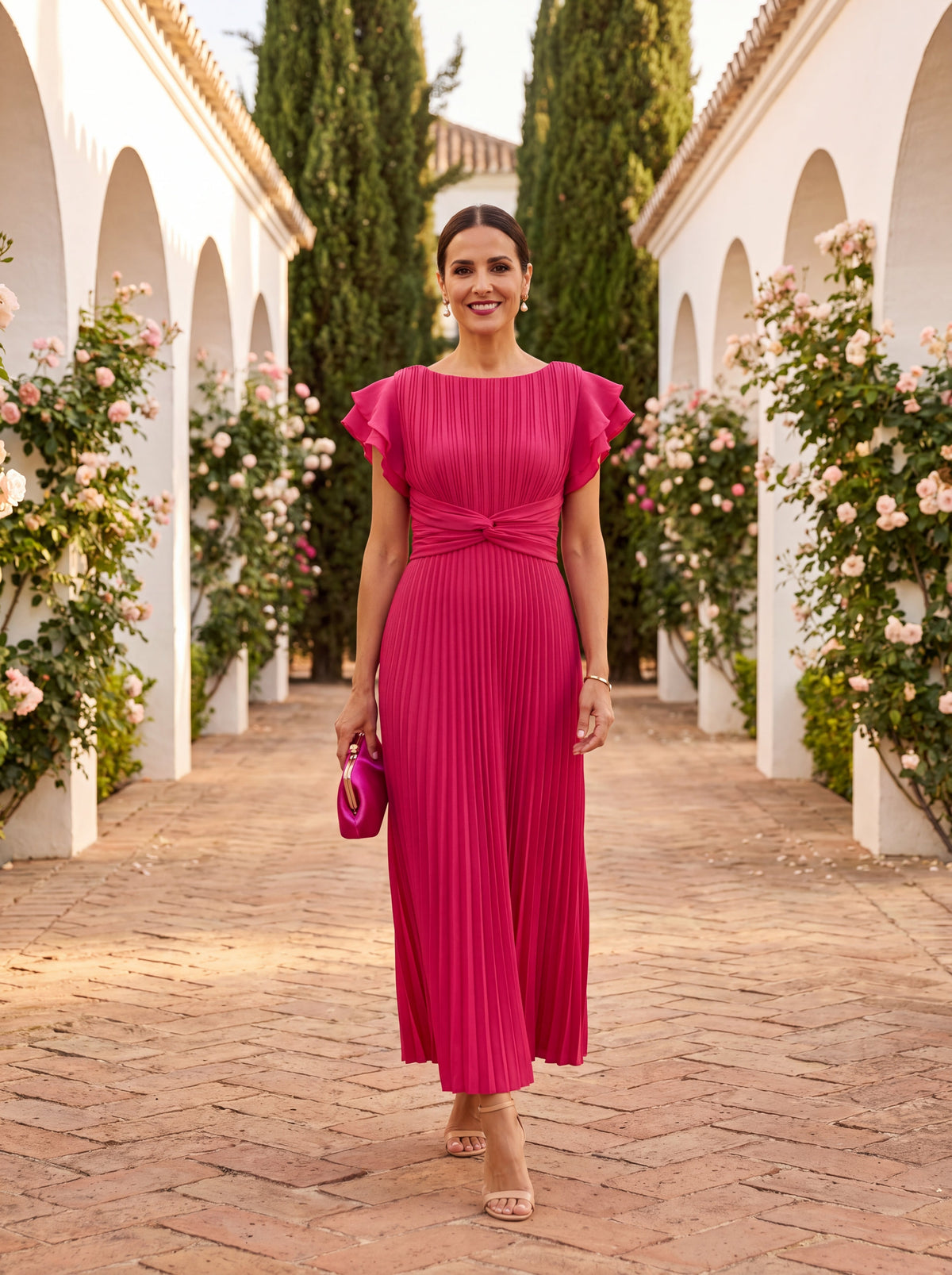 SERAPHINA™ - PLEATED KNOT-WAIST MAXI DRESS