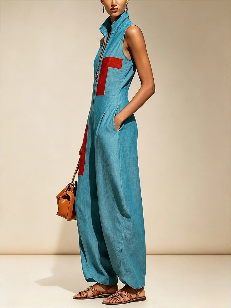 LUCERNE™ - CONTRAST LAPEL JUMPSUIT