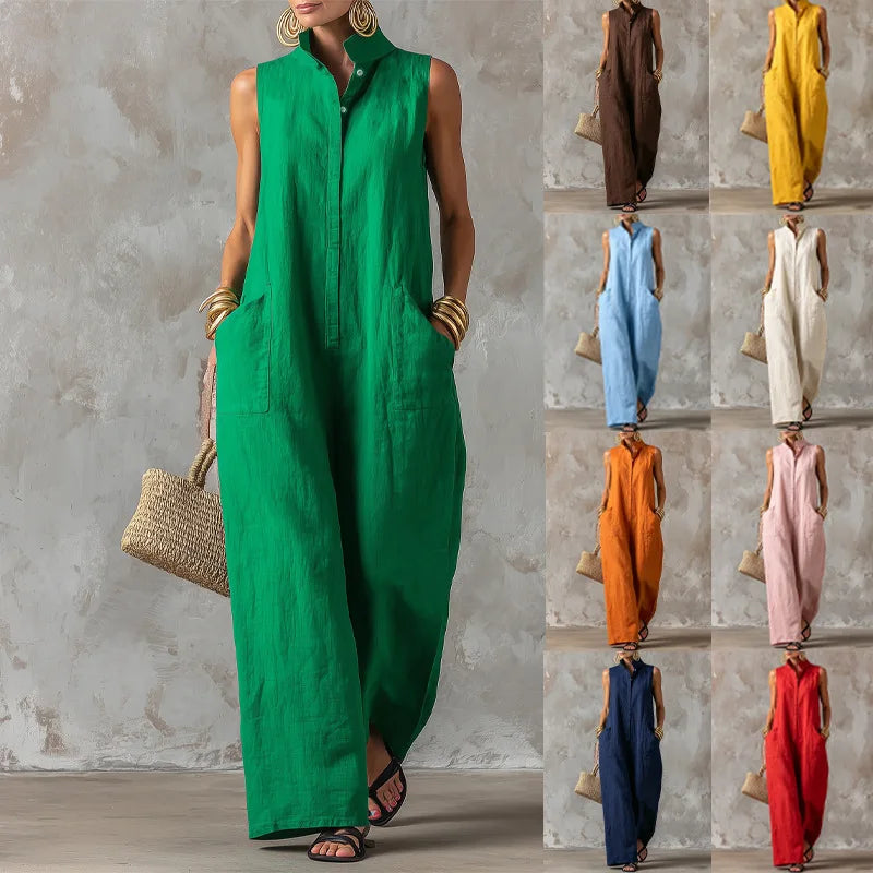 ROSALIND™ - STAND-COLLAR BUTTON JUMPSUIT