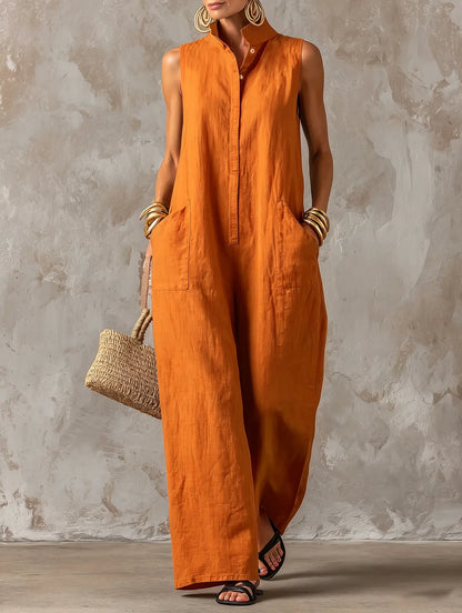 ROSALIND™ - STAND-COLLAR BUTTON JUMPSUIT