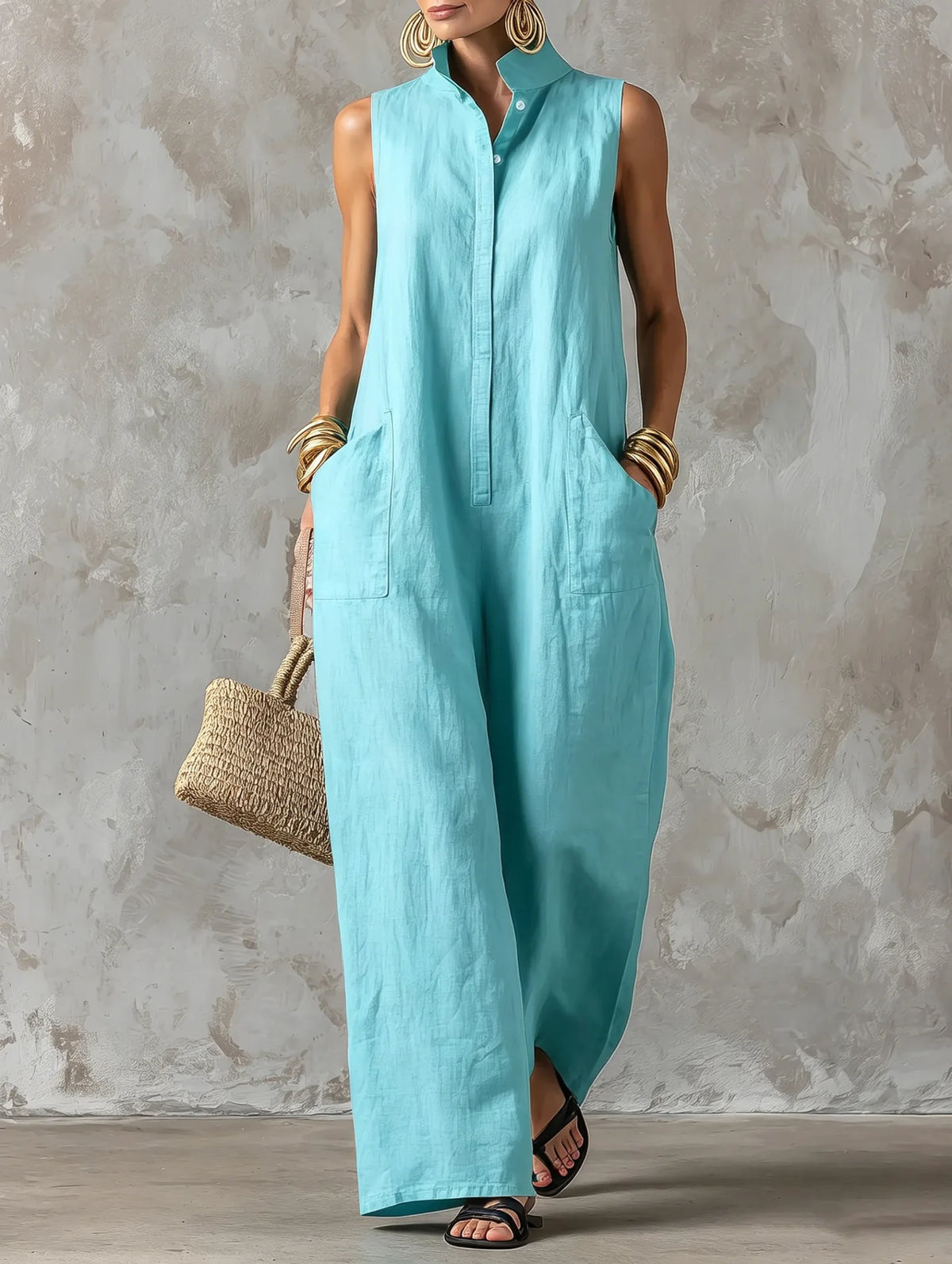ROSALIND™ - STAND-COLLAR BUTTON JUMPSUIT
