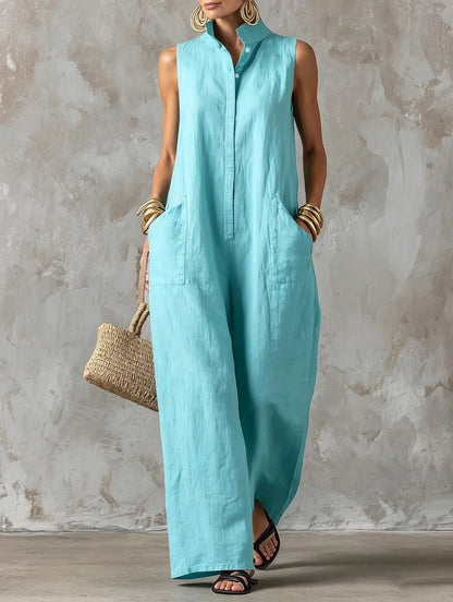 ROSALIND™ - STAND-COLLAR BUTTON JUMPSUIT