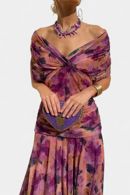 Antaradus - Florendra Long Floral V-Neck Dress