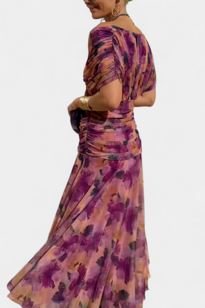 Antaradus - Florendra Long Floral V-Neck Dress