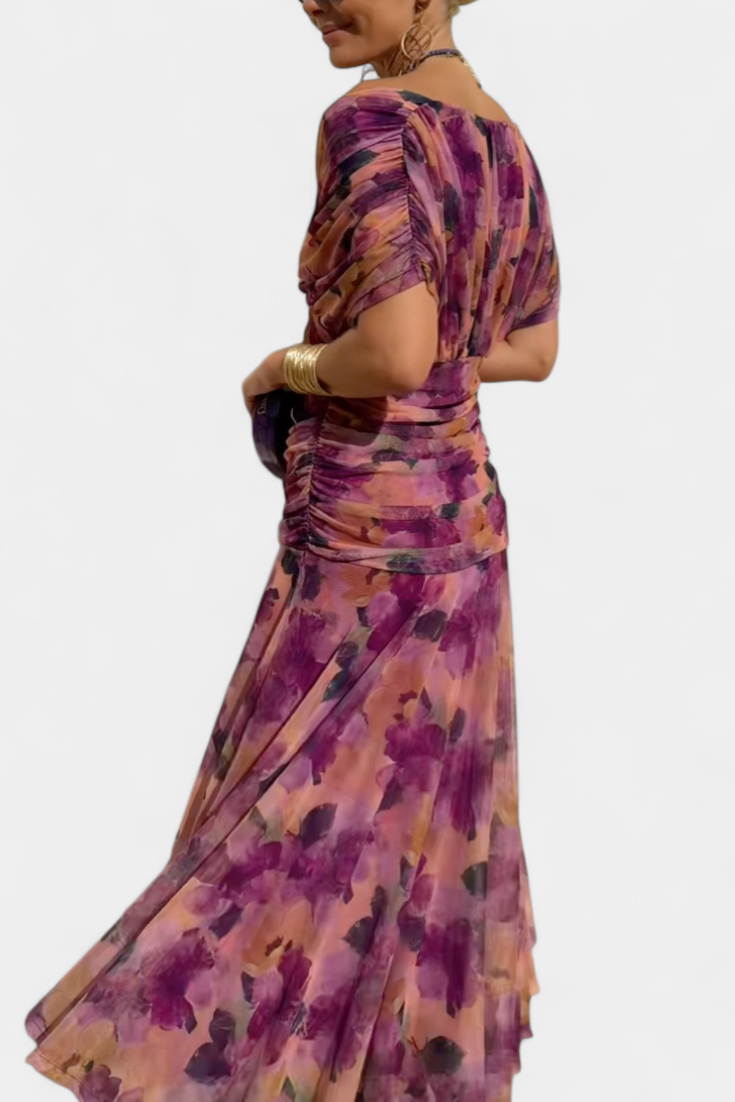 FLORENDRA™ - LONG FLORAL V-NECK DRESS