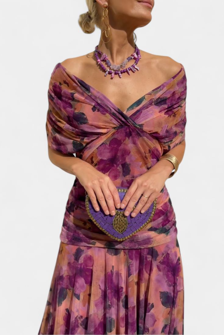 FLORENDRA™ - LONG FLORAL V-NECK DRESS