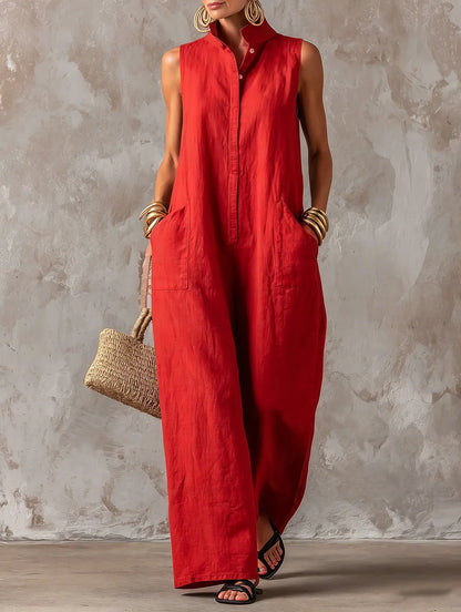 ROSALIND™ - STAND-COLLAR BUTTON JUMPSUIT