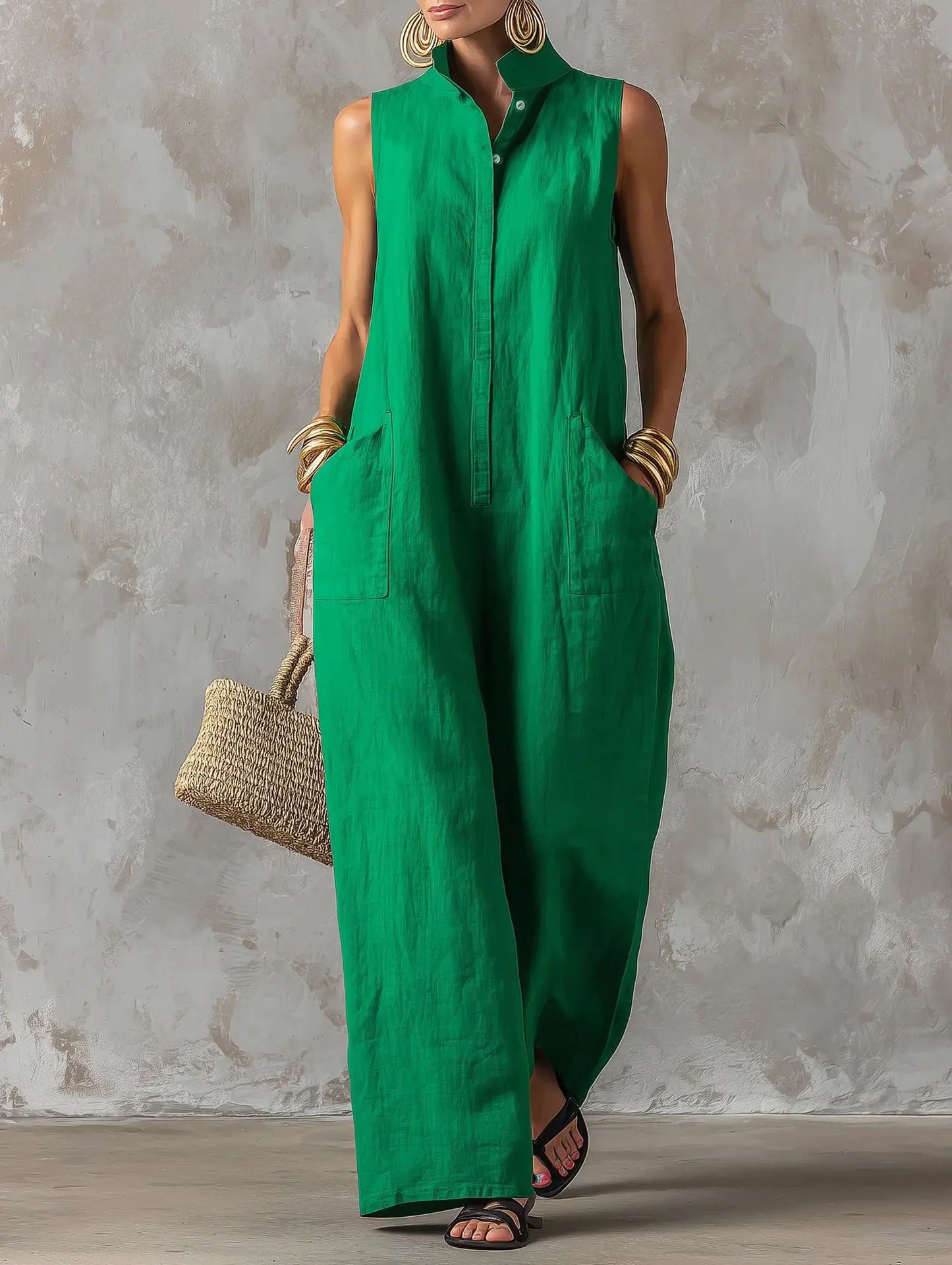 ROSALIND™ - STAND-COLLAR BUTTON JUMPSUIT