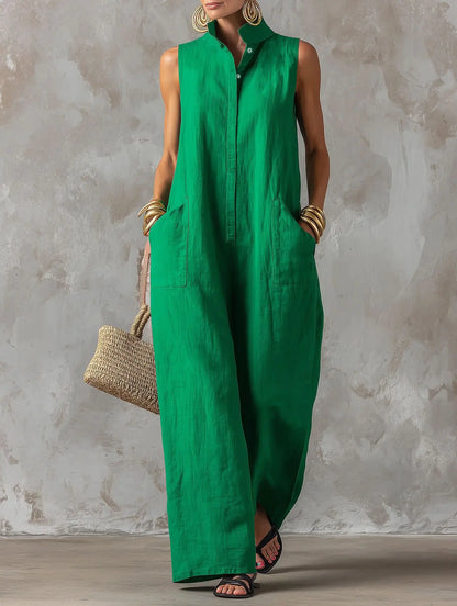 ROSALIND™ - STAND-COLLAR BUTTON JUMPSUIT