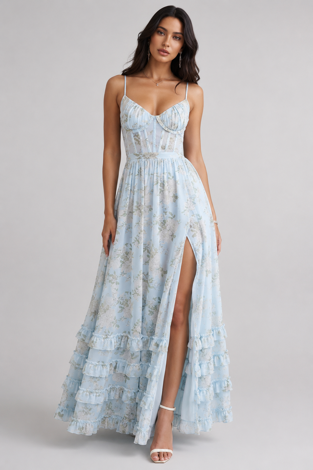 VIOLETTA™ - RUFFLE V-NECK MAXI DRESS