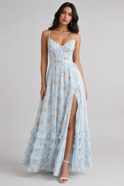 VIOLETTA™ - RUFFLE V-NECK MAXI DRESS