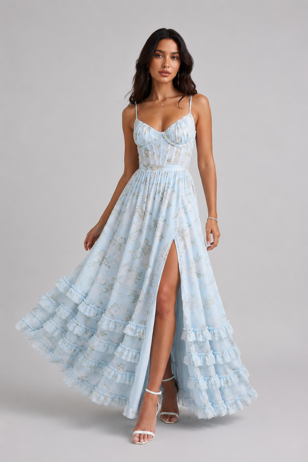 VIOLETTA™ - RUFFLE V-NECK MAXI DRESS