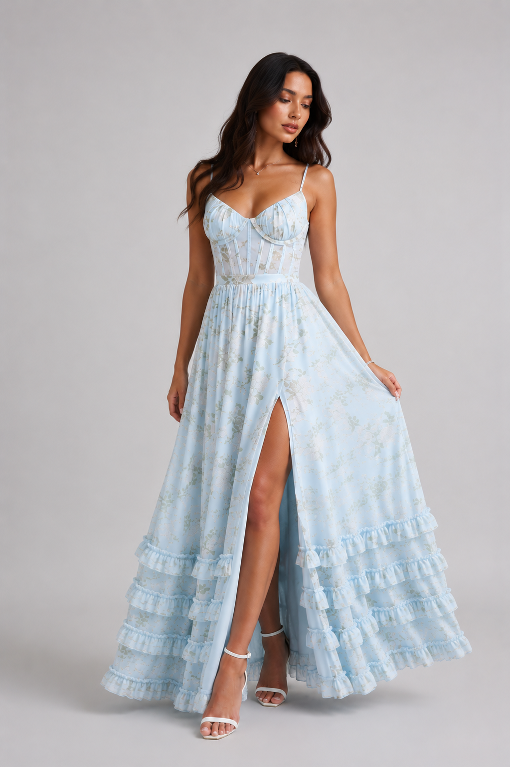 VIOLETTA™ - RUFFLE V-NECK MAXI DRESS