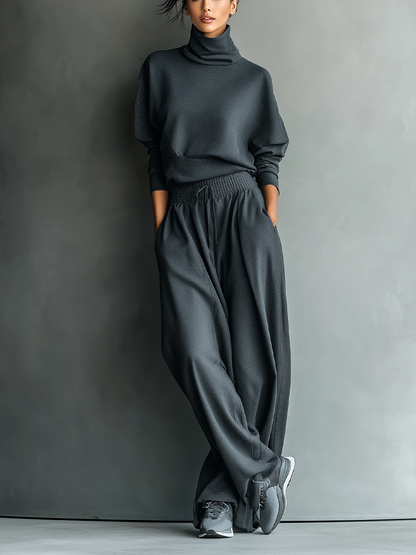 Stella – Charcoal Knit Wide-Leg Ensemble