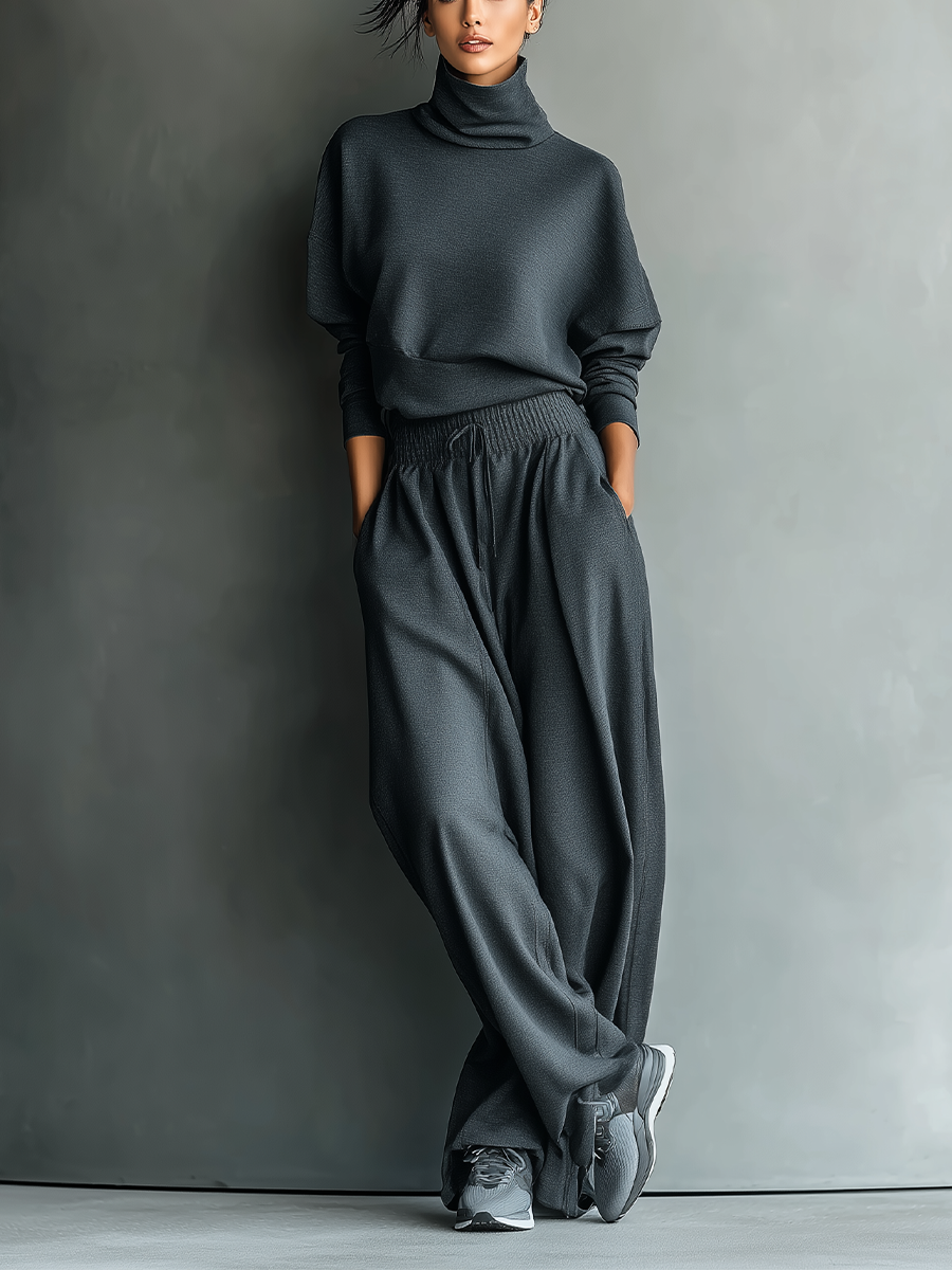 STELLA™ - CHARCOAL KNIT WIDE-LEG ENSEMBLE
