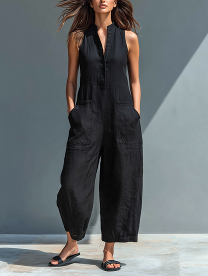 Antaradus - Leona Sleeveless Linen Dungarees