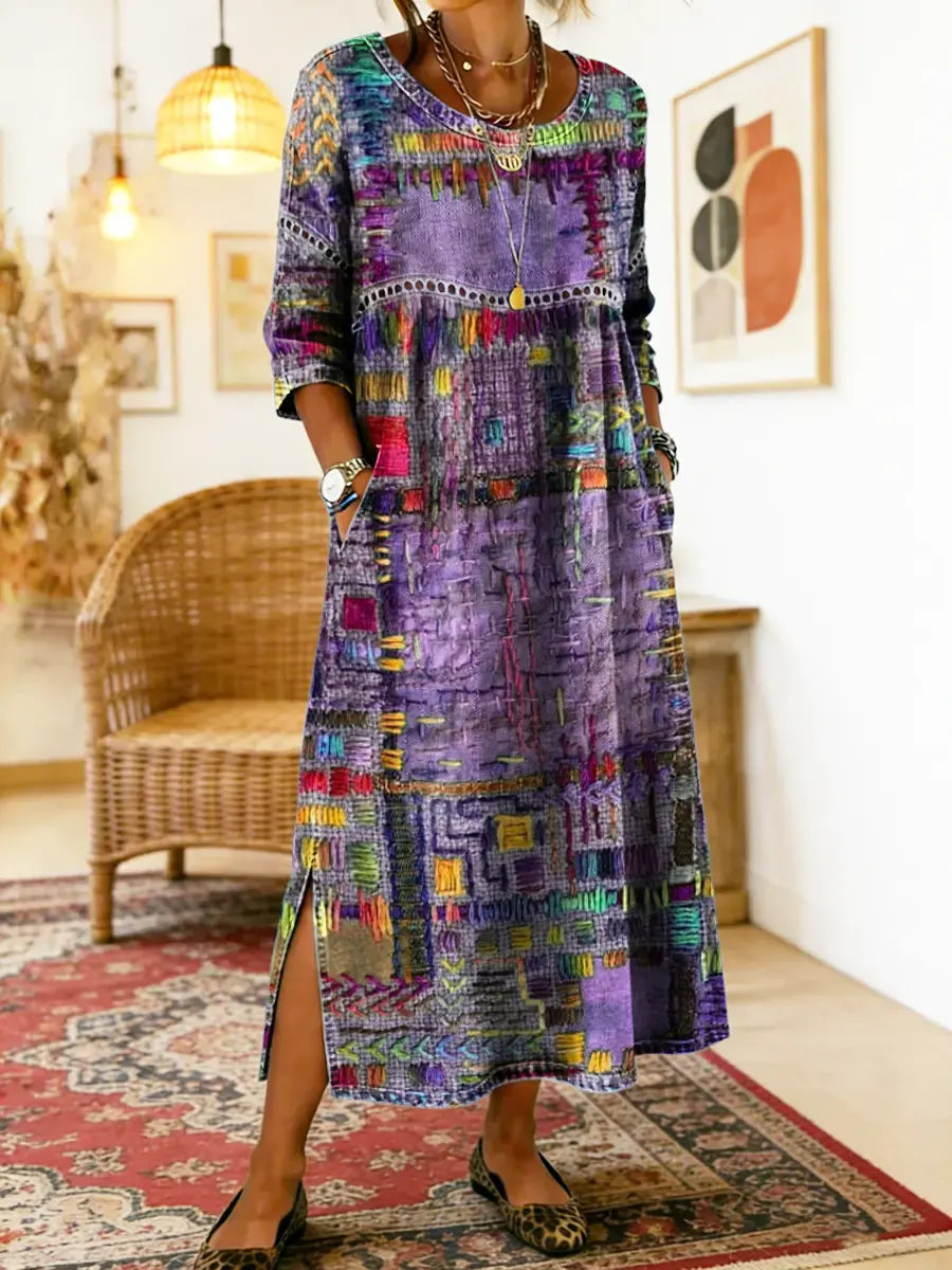 MANUELA™ - ETHNIC PATCHWORK DENIM DRESS