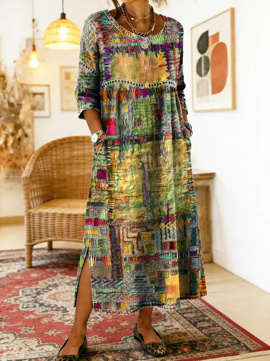 MANUELA™ - ETHNIC PATCHWORK DENIM DRESS