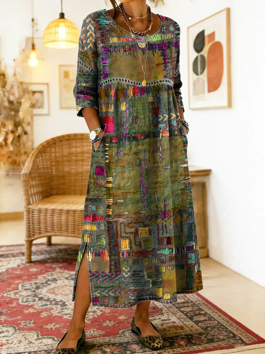 MANUELA™ - ETHNIC PATCHWORK DENIM DRESS