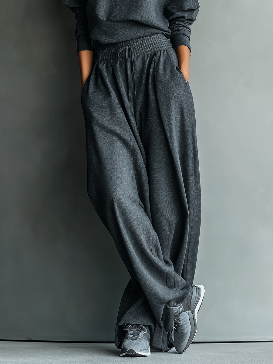 STELLA™ - CHARCOAL KNIT WIDE-LEG ENSEMBLE