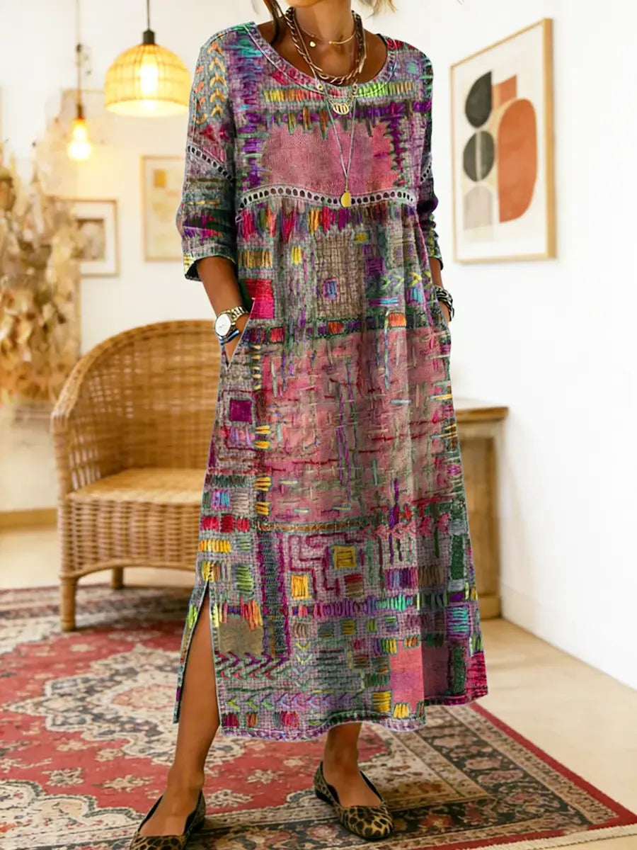 MANUELA™ - ETHNIC PATCHWORK DENIM DRESS
