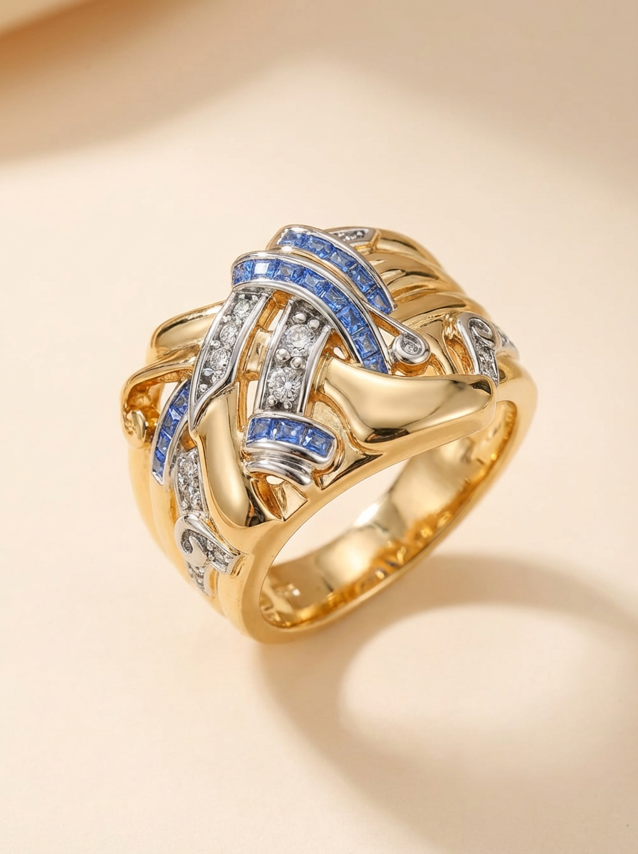 SELENE™ - WIDE FLOWER RING WITH BLUE ZIRCONIA