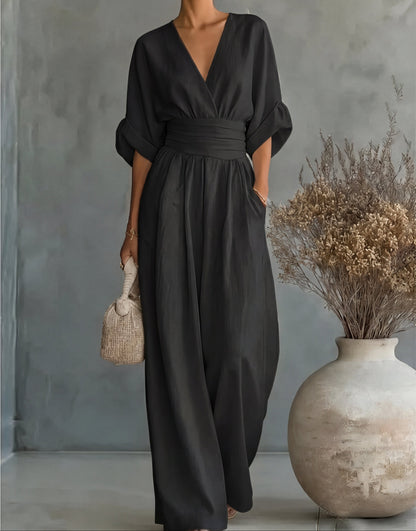 Antaradus - Daniela Wide-Leg V-Neck Jumpsuit