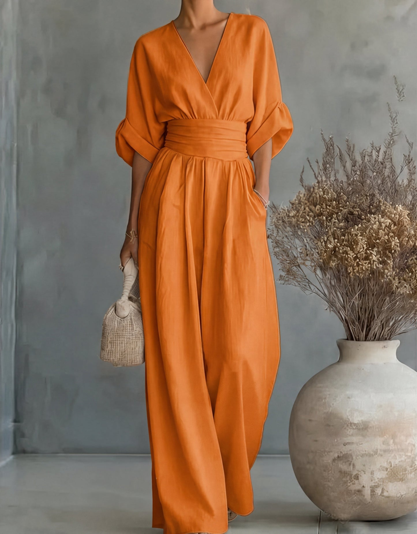 Antaradus - Daniela Wide-Leg V-Neck Jumpsuit