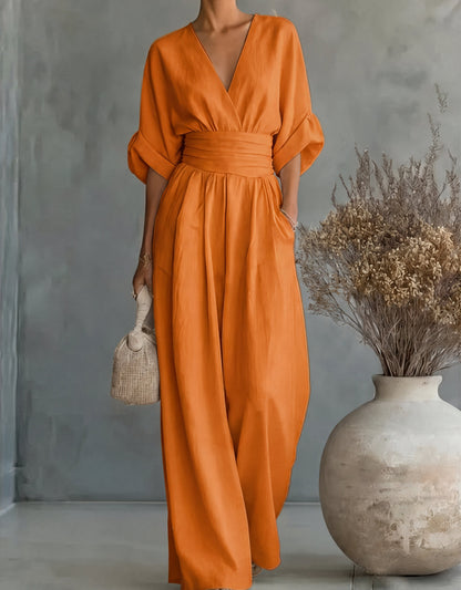 Antaradus - Daniela Wide-Leg V-Neck Jumpsuit