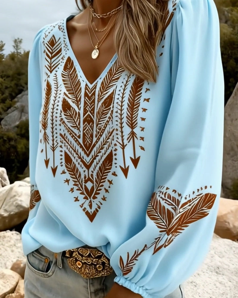 BLANCHETTE™ - PUFF SLEEVE V-NECK BLOUSE