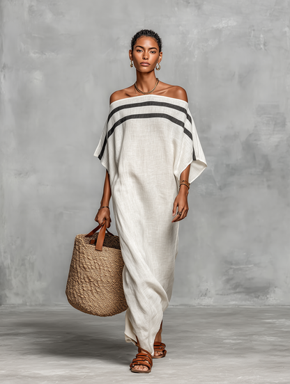 Bianca – Off-Shoulder Batwing Linen Maxi Dress
