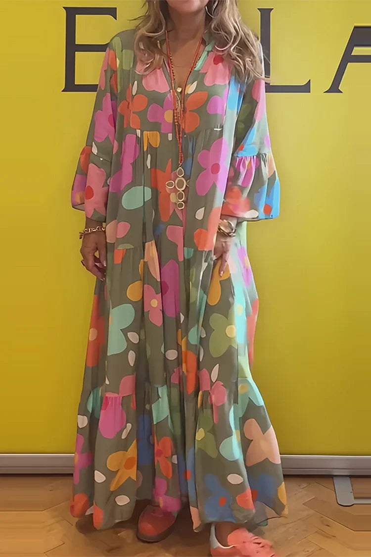 Antaradus – Women's Floral Print Tiered Maxi Dress