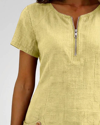 NADIA™ - COTTON LINEN ZIP POCKET DRESS