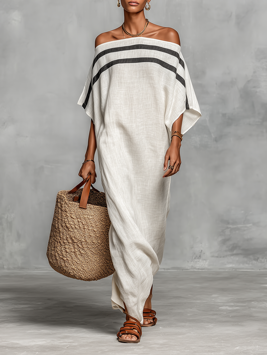 Bianca – Off-Shoulder Batwing Linen Maxi Dress