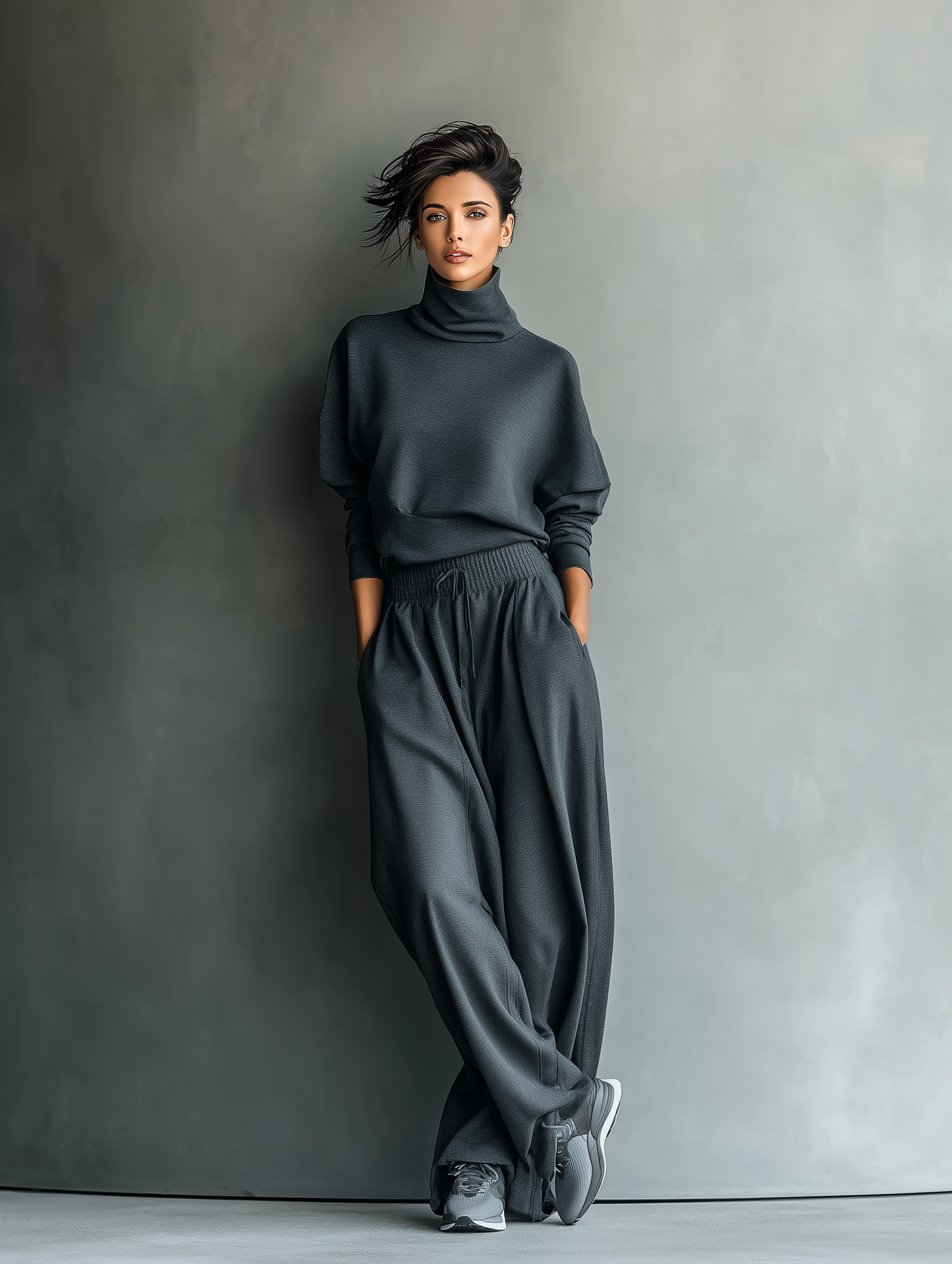 Stella – Charcoal Knit Wide-Leg Ensemble