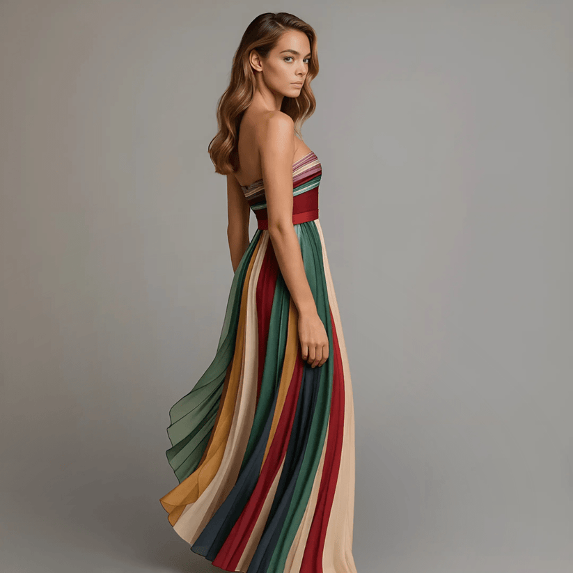 INES™ - SLEEVELESS STRIPED PANEL MAXI DRESS