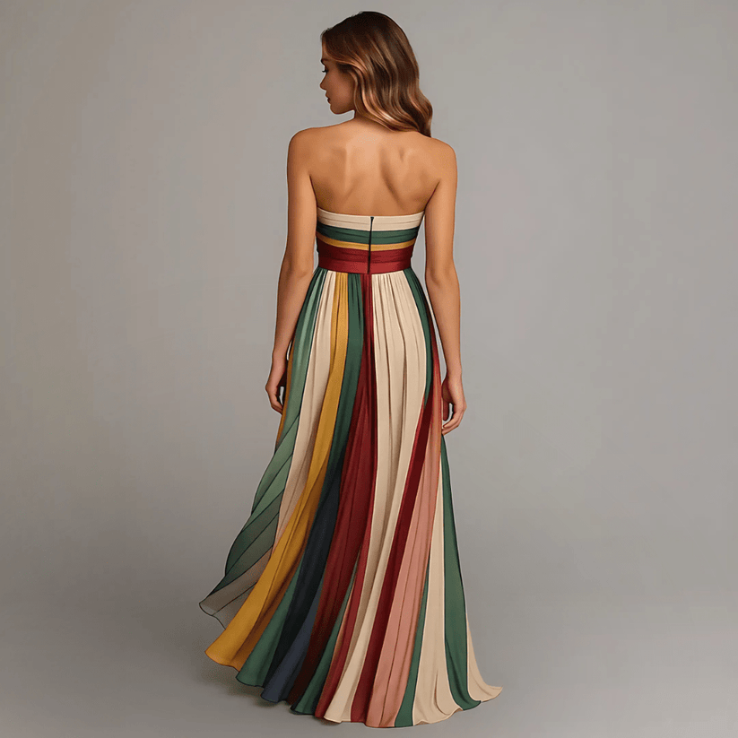 INES™ - SLEEVELESS STRIPED PANEL MAXI DRESS