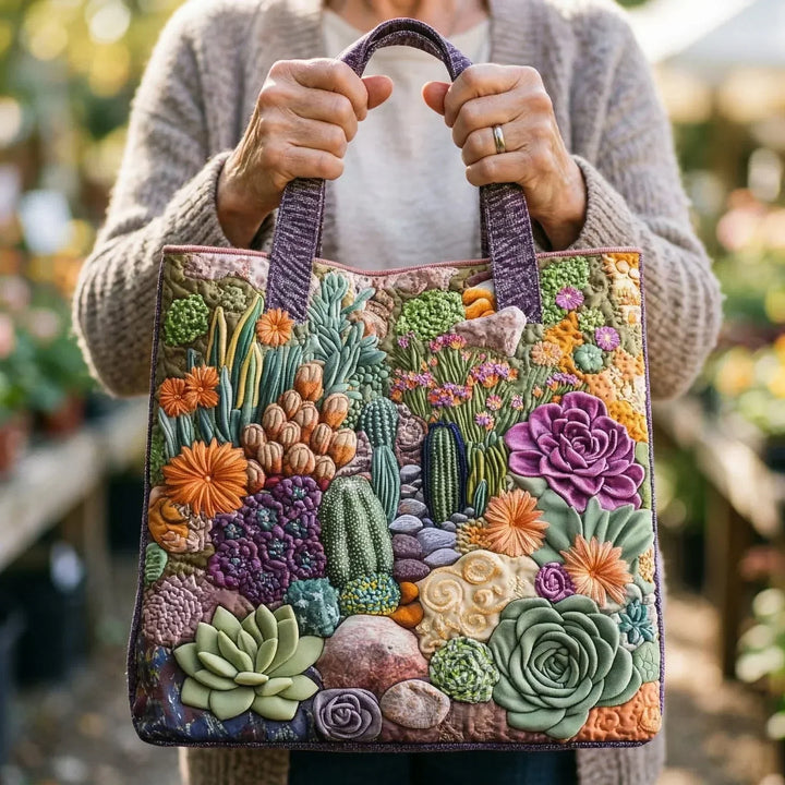 WHIMSY™ - QUILTED PRINT TOTE BAG, Succulent Garden