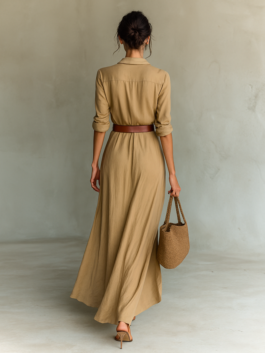 VALENTINA™ - BELTED LAPEL MAXI DRESS
