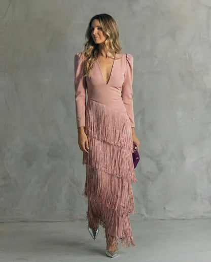 CHIARA™ - FRINGE-SLEEVE MIDI DRESS