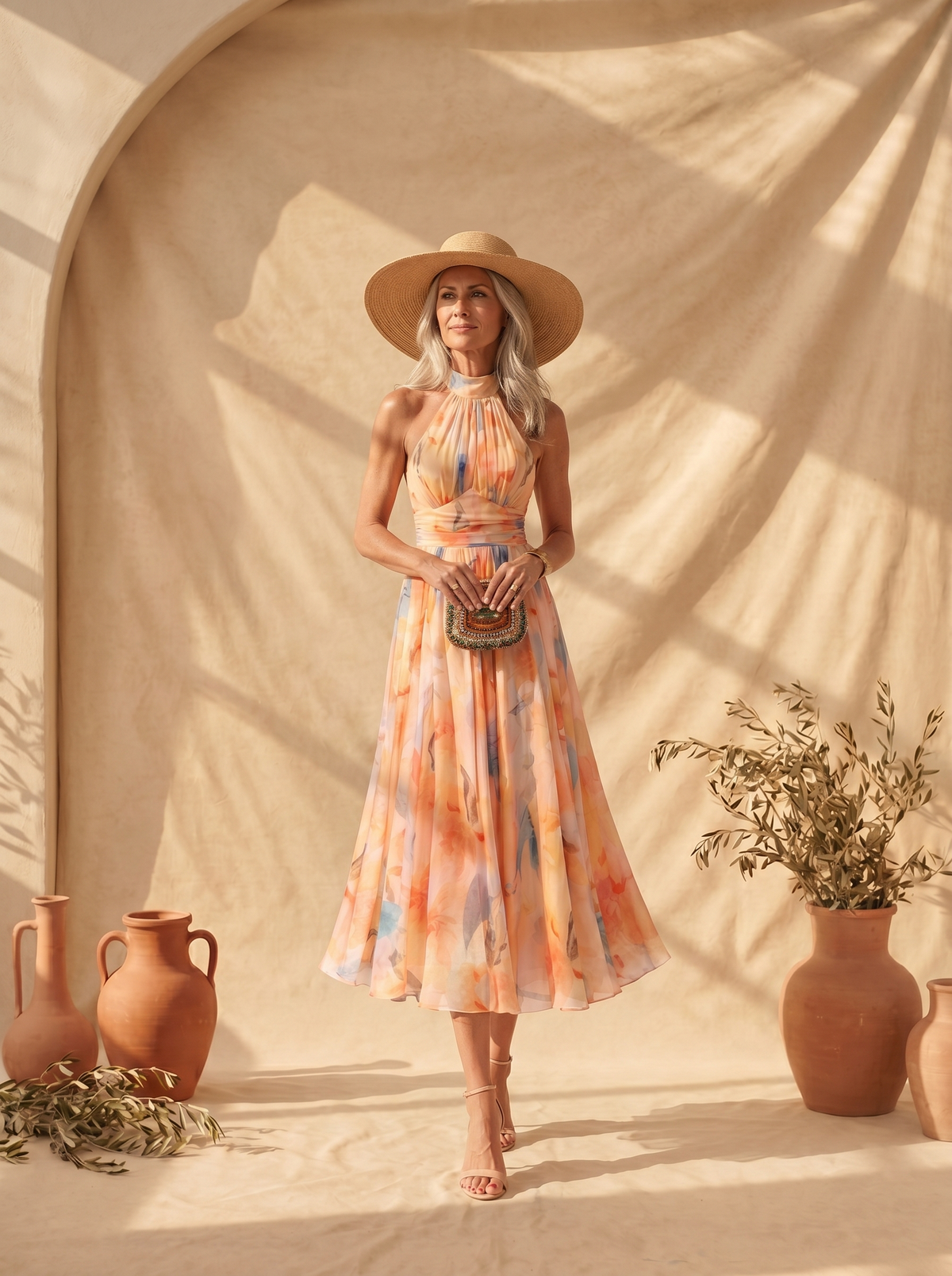 AURORA™ - WATERCOLOUR HALTER MAXI DRESS