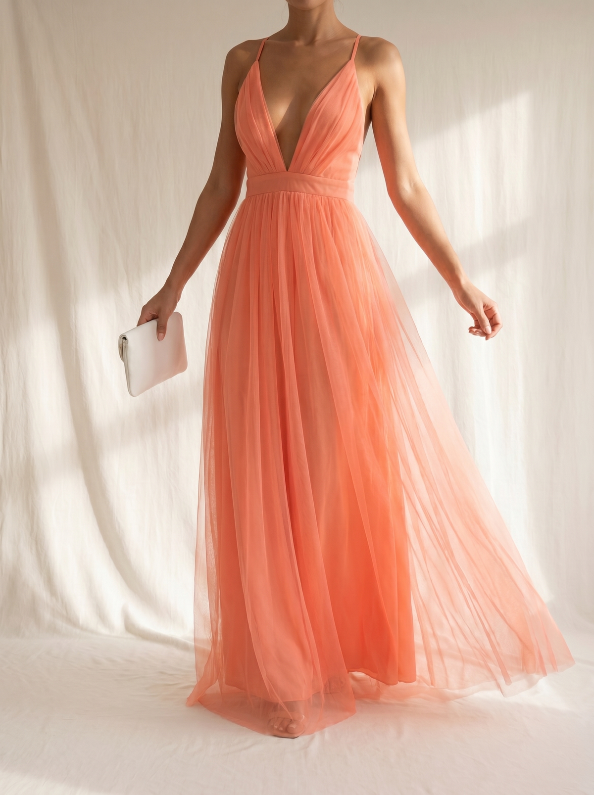 GENEVIÈVE™ - CORAL GLOW MAXI DRESS