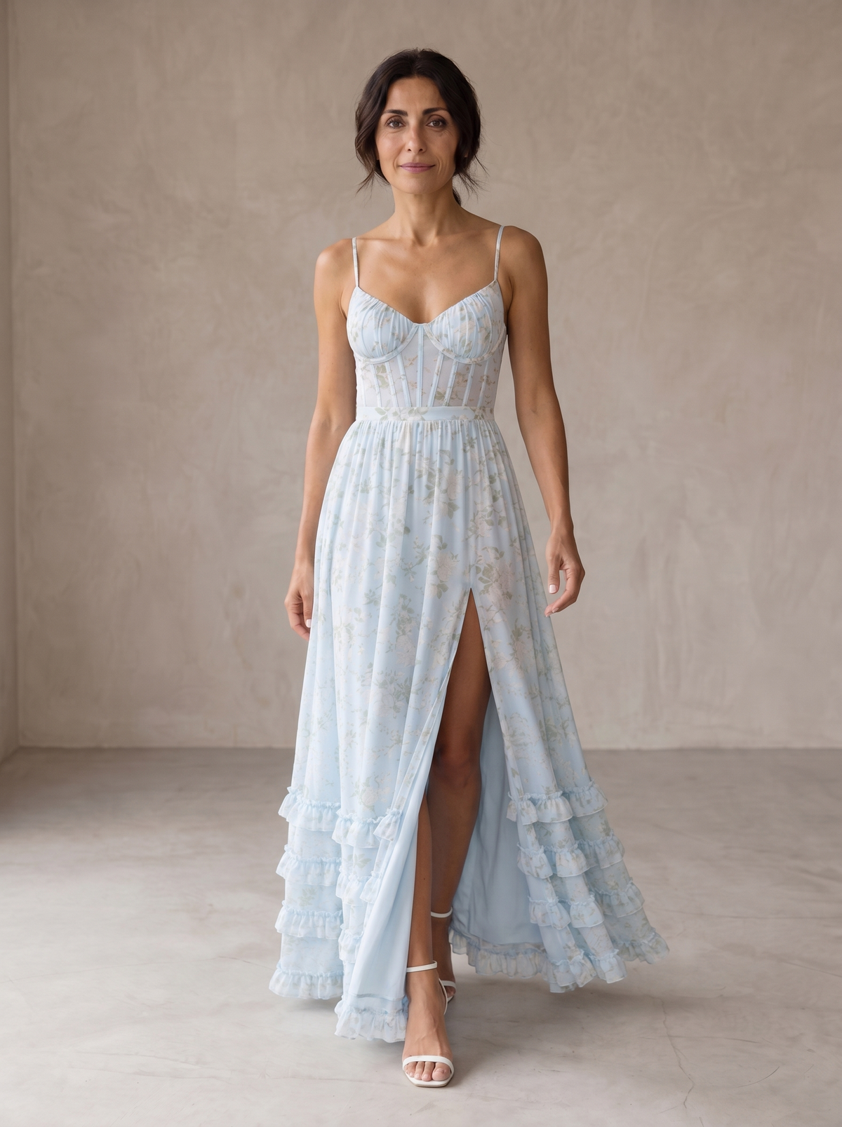 VIOLETTA™ - RUFFLE V-NECK MAXI DRESS